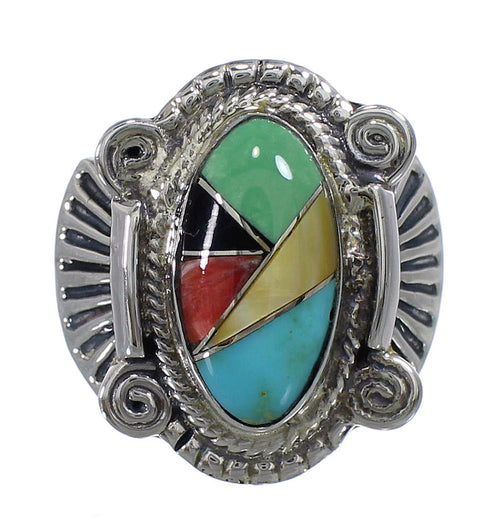 Southwest Sterling Silver And Multicolor Ring Size 5-3/4 EX56203